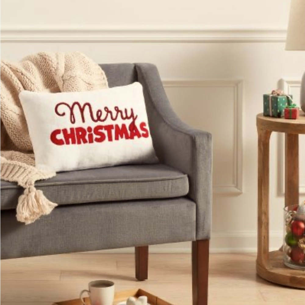 Wondershop Lumbar "Merry Christmas" Embroidered Plush Throw Pillow